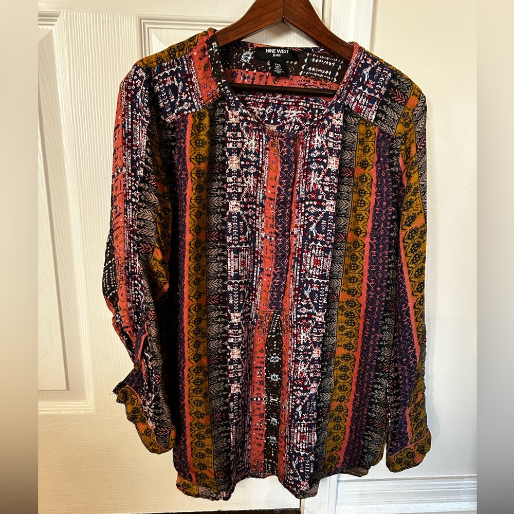 Nine‎ West Jeans Henley Blouse XXL Earth Tones